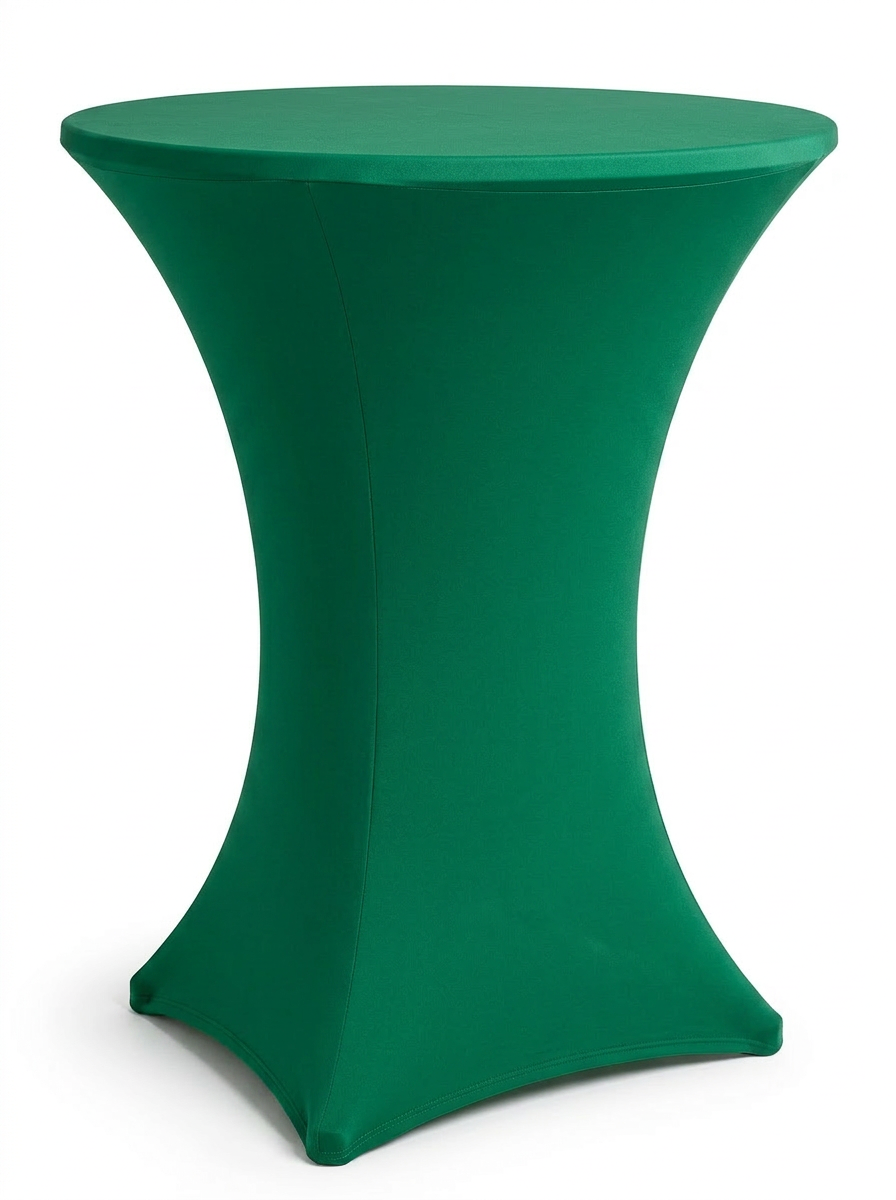 Green spandex cocktail table cover rental on a cocktail table in Hamilton
