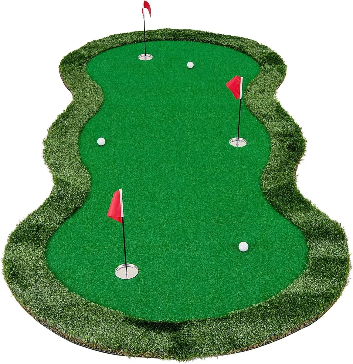 3-Hole Mini Putt Challenge rental with 10 ft × 5 ft putting mat, three holes, putters and flags