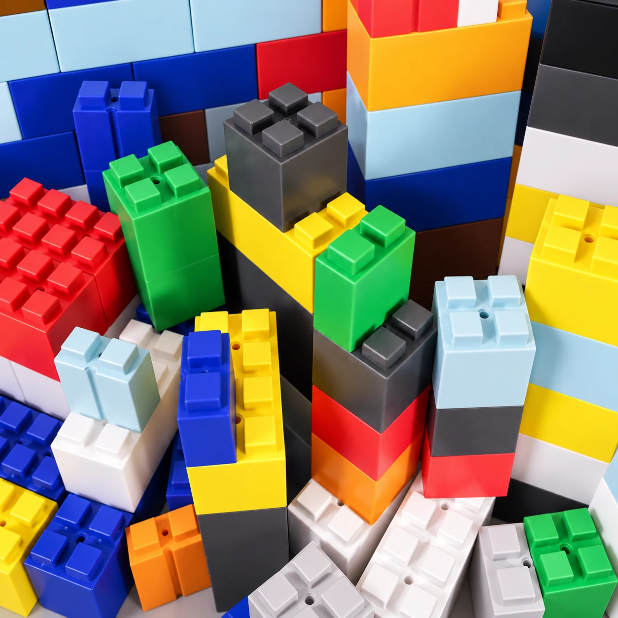 Mixed-colour giant EverBlock building blocks available for rent from Regis Event Rentals in Hamilton