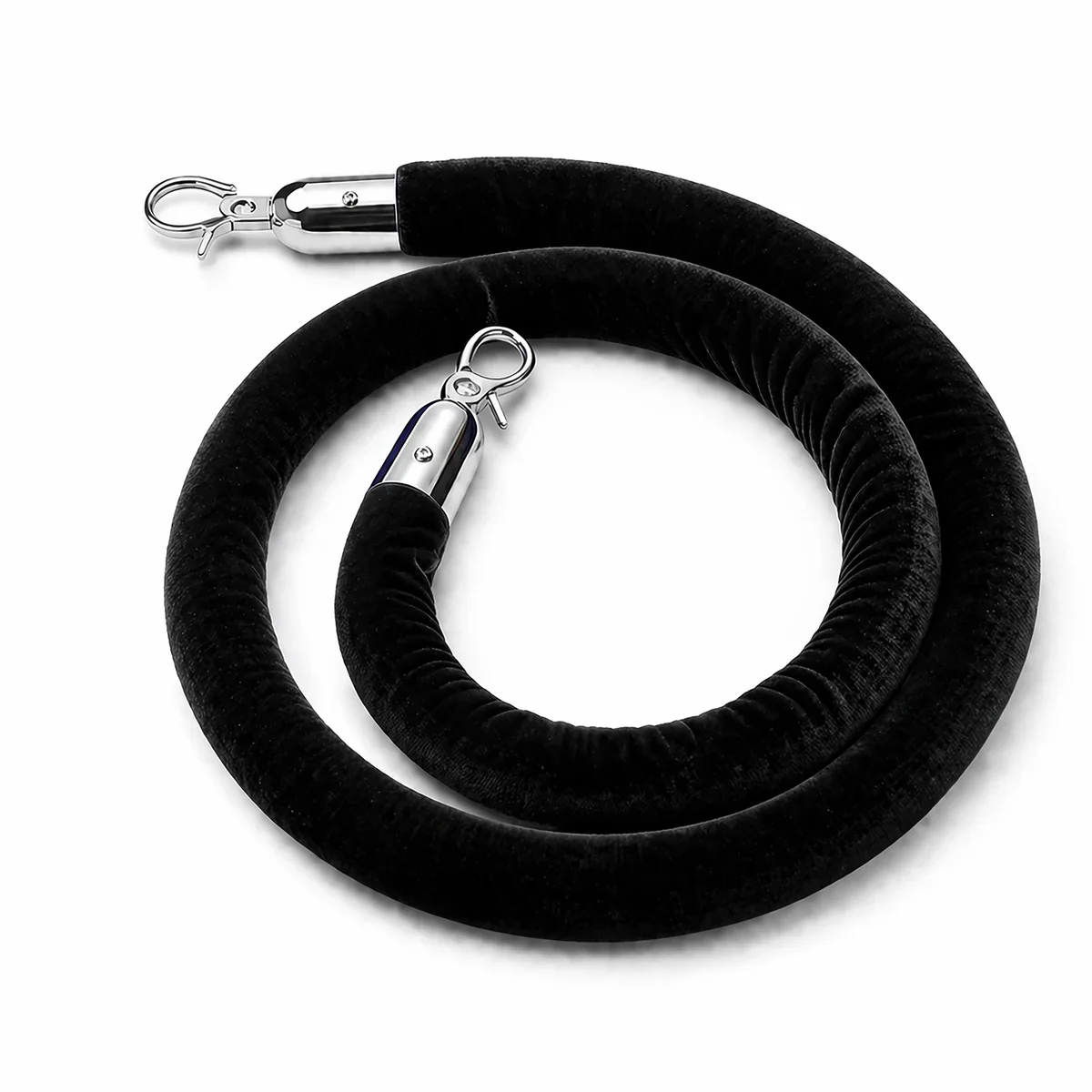 Black 8-foot velvet rope rental with chrome clips