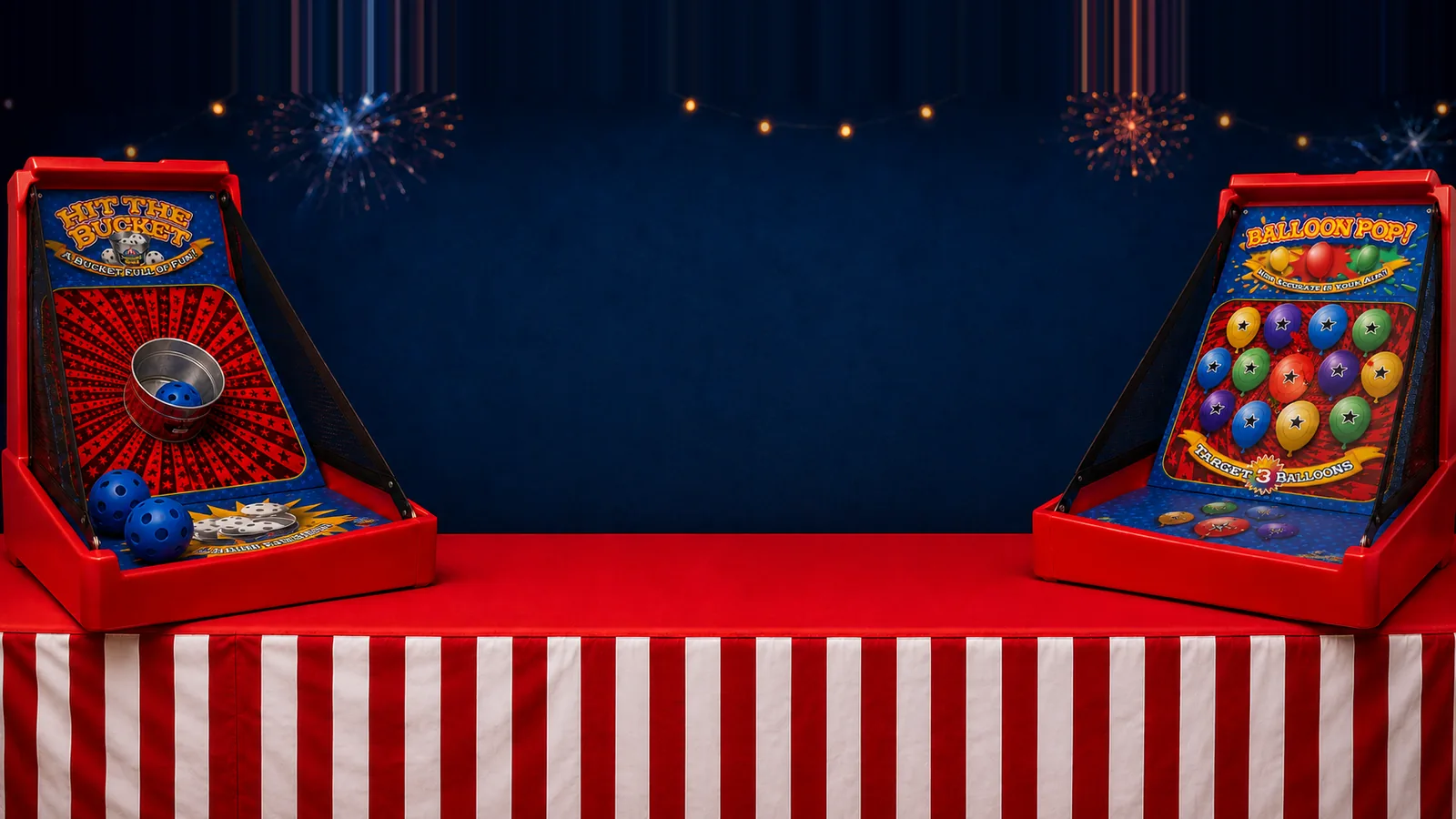 Hit The Bucket and Balloon Pop tabletop carnival game rentals from Regis Event Rentals