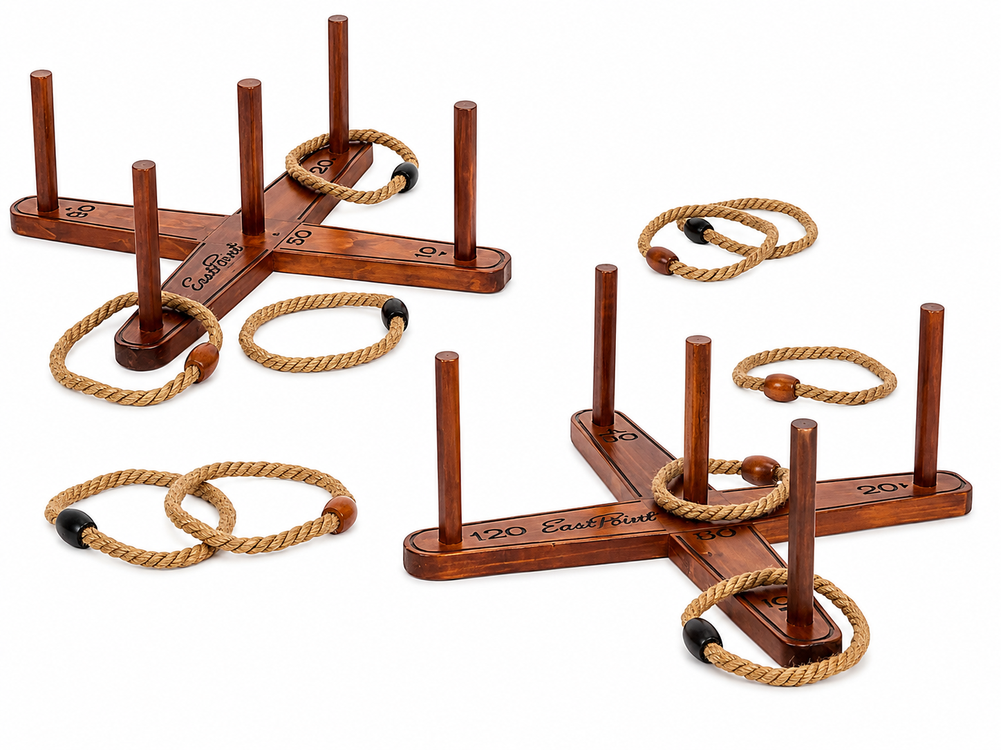 Wooden ring toss game with crossed bases and rope rings for events in Hamilton