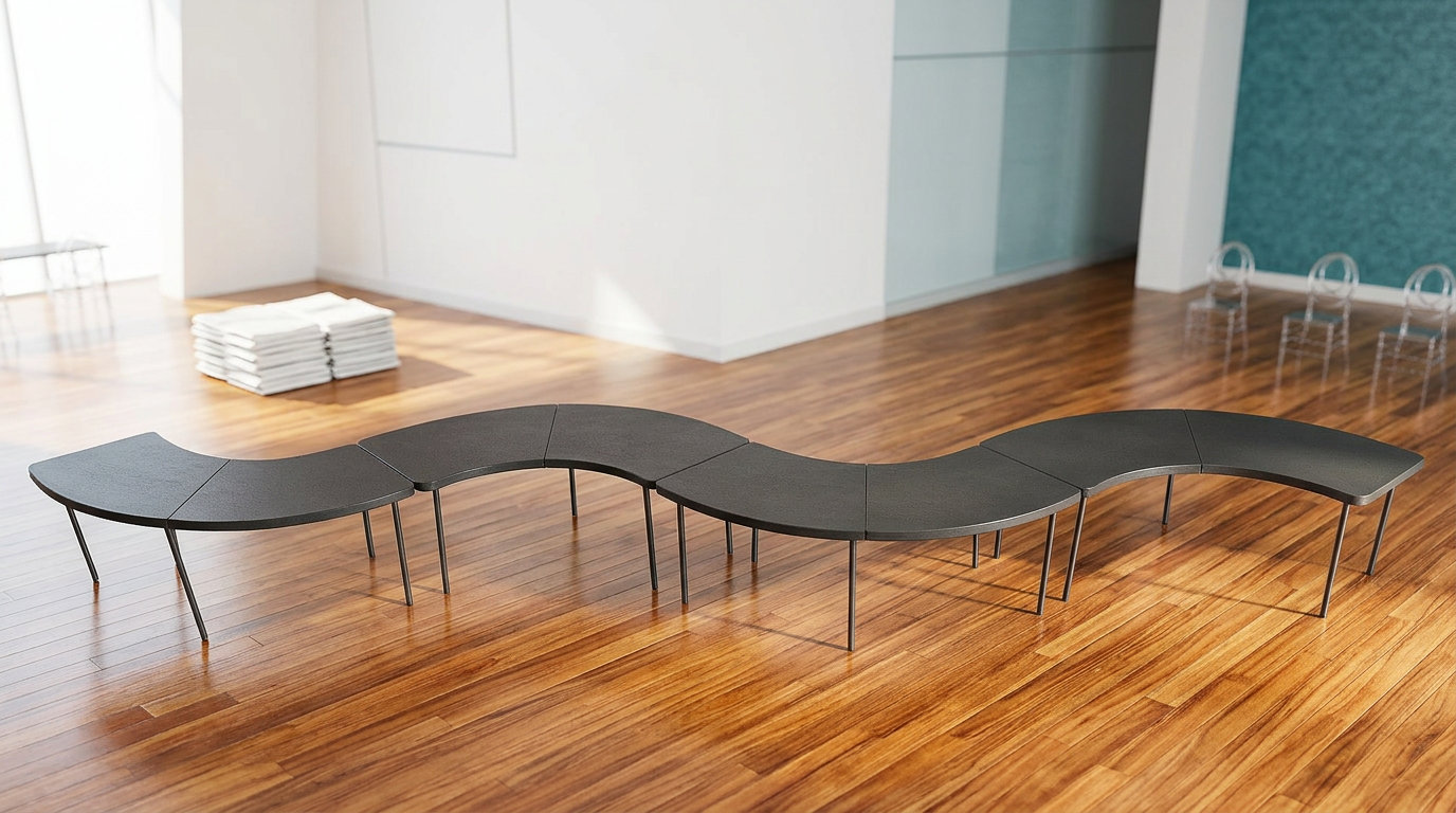 Curved serpentine table setup for a wedding or banquet