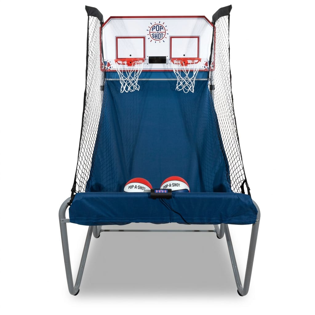 Dual-hoop basketball shootout arcade game for head-to-head play