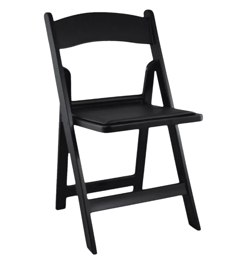 Black resin padded chair for weddings and formal events