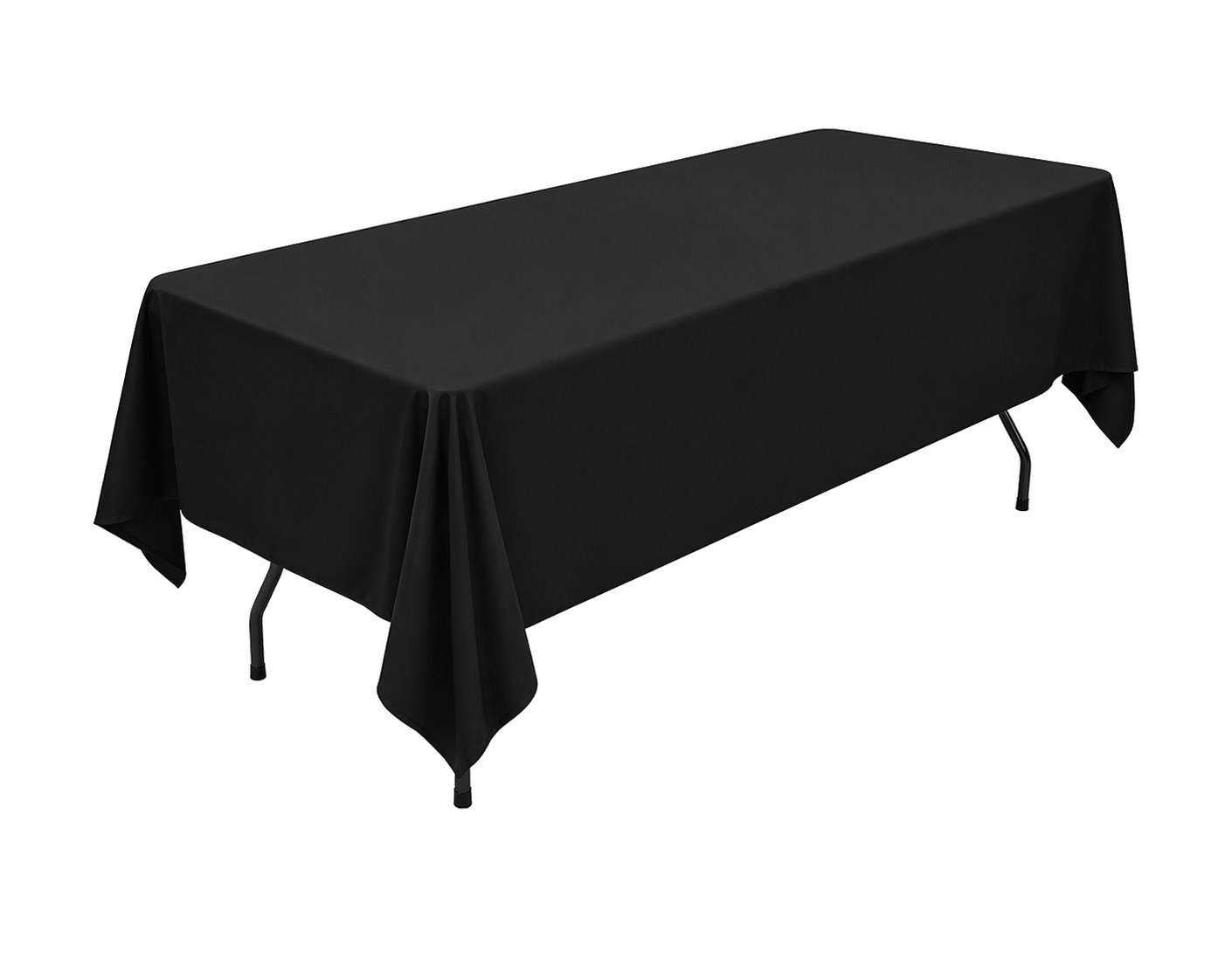 Black polyester drape tablecloth on a six foot rectangular table