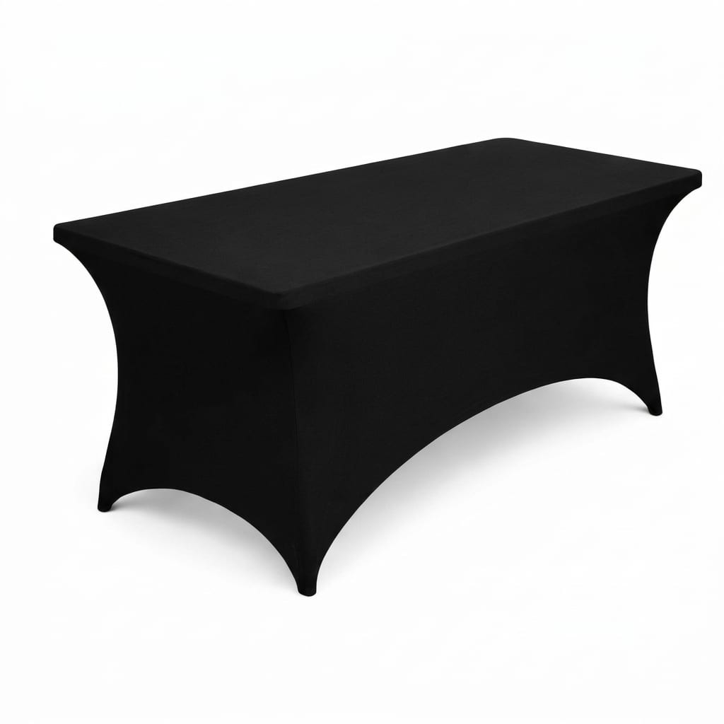 Black spandex stretch cover on a six foot table