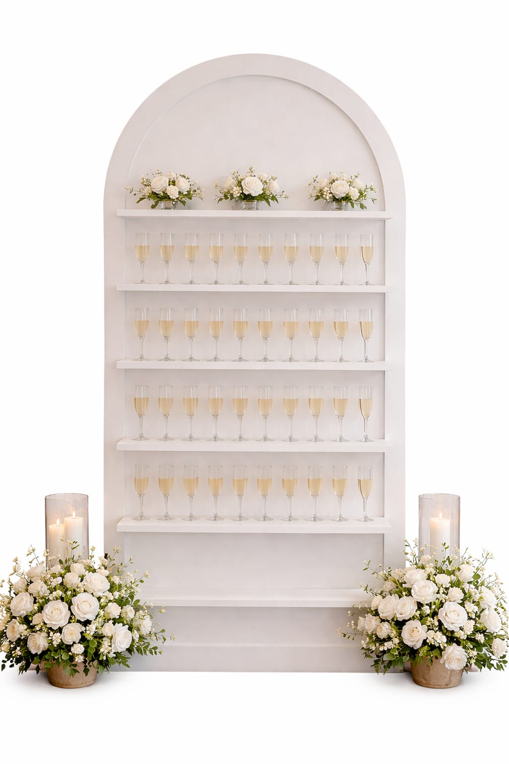 Champagne wall display with flute holder shelves