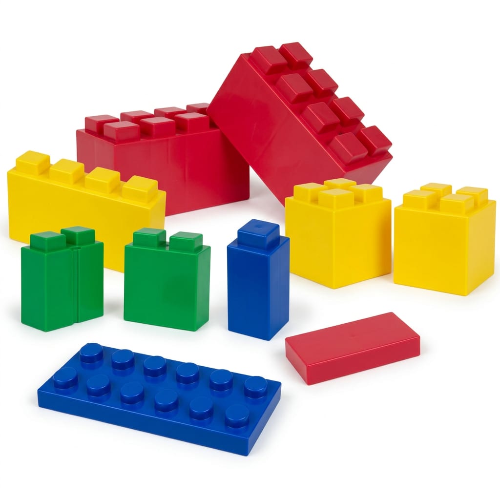 Giant colorful building blocks set up for a kids party