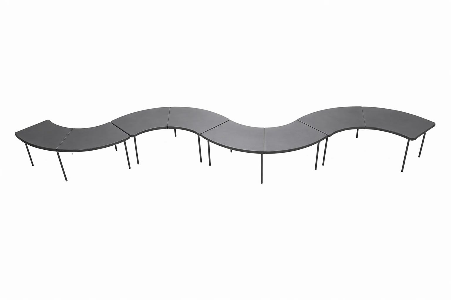 Serpentine tables forming a full curve layout