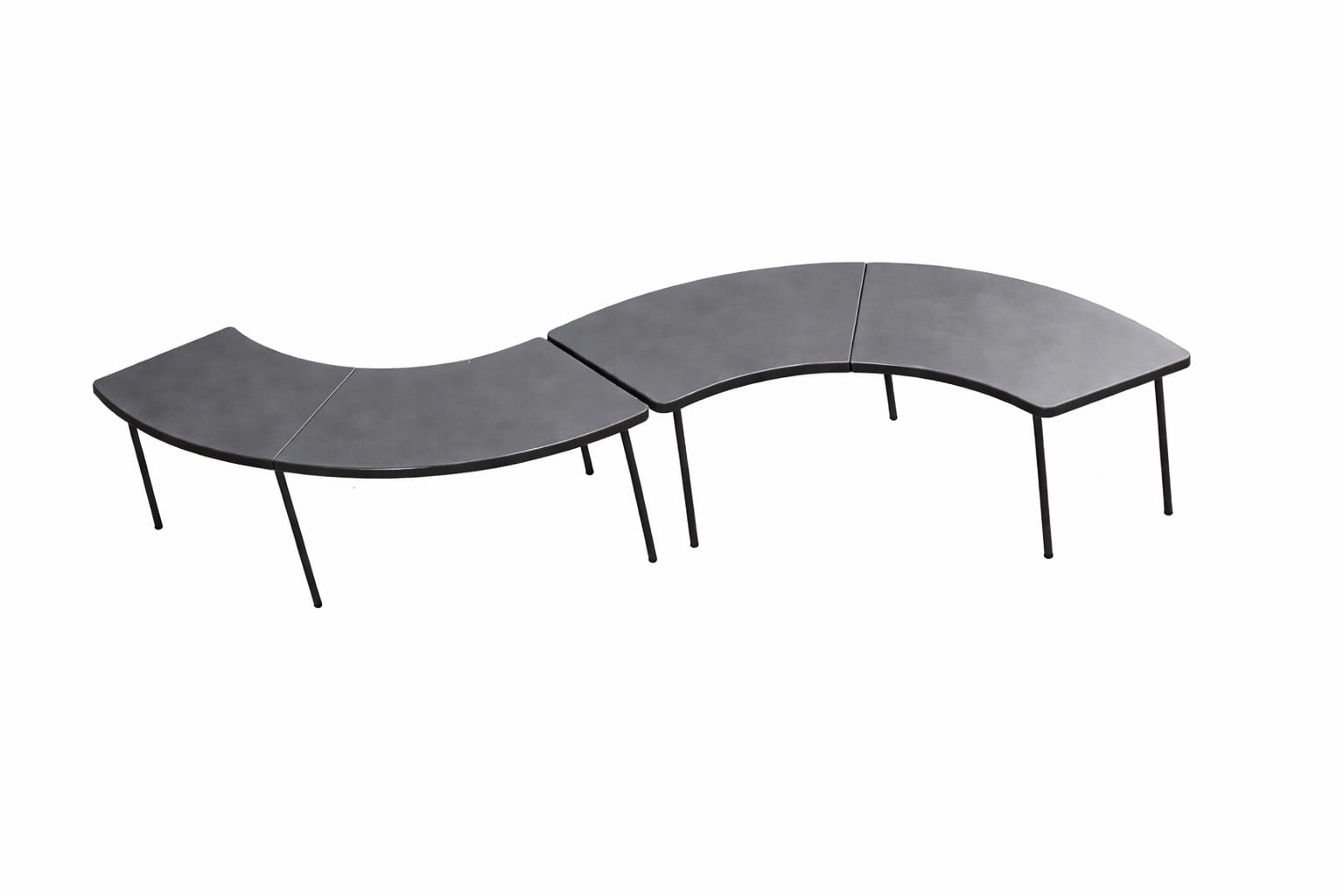 Serpentine tables arranged in an S-shape layout
