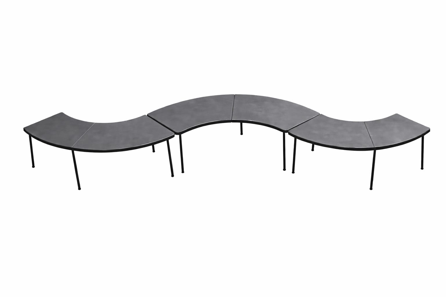 Serpentine tables arranged in a wave layout