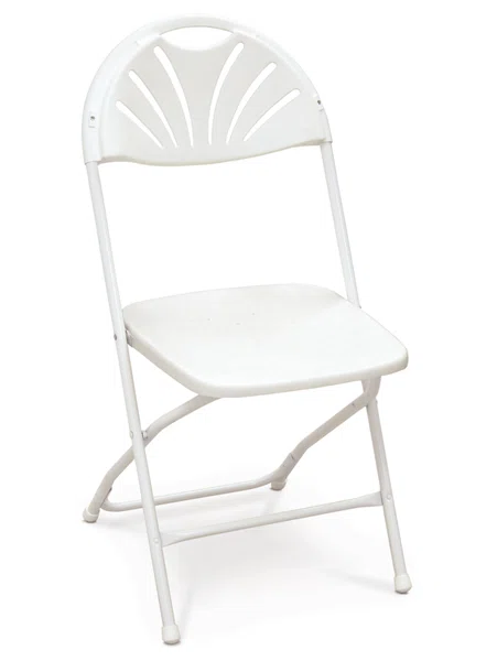 White fan-back folding chair for weddings and ceremonies
