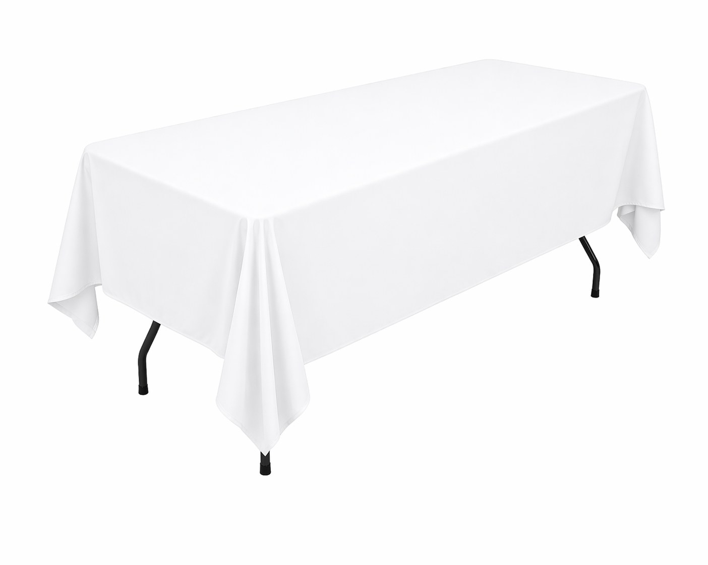 White polyester drape tablecloth on a six foot rectangular table